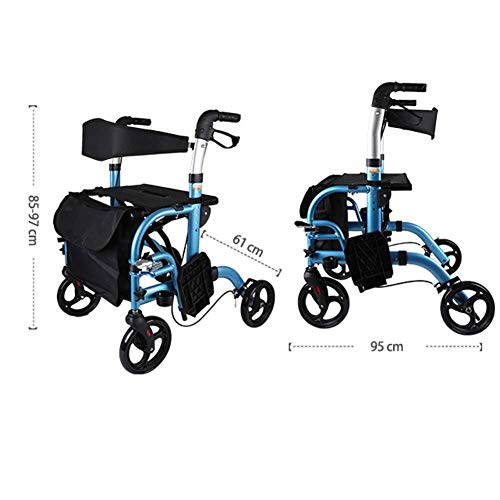 ZKORN Andador de Edad Avanzada, Rodillos Plegables Andador de Ayuda para Caminar en Aluminio Hospital Essentials Fácil de Transportar Ancianos Reposabrazos Muletas Andador de 4 Ruedas Manijas e