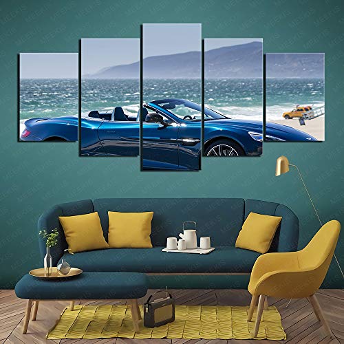 ZKSB 5 Paneles De Arte De Pared Aston Martin Coche Deportivo Junto Al Mar Colección De Arte Regalos Sala De Estar Dormitorio Póster 100X50Cm Sin Marco