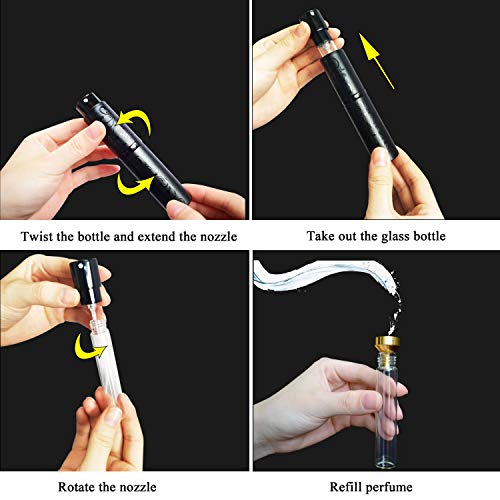 ZKSM Atomizador de perfume Recargable Frasco de perfume de 10 ML Atomizador de perfume con torcedura de boca oculta y embudo para viaje, bolso (negro)