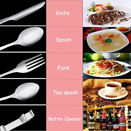 ZKSM Cubiertos para Camping, Set de Cubiertos para Acampar de Acero Inoxidable con Estuche de Neopreno, Juegos de Cubiertos Ideales para Acampar, Picnic, Festivales y Viajes（5pcs）