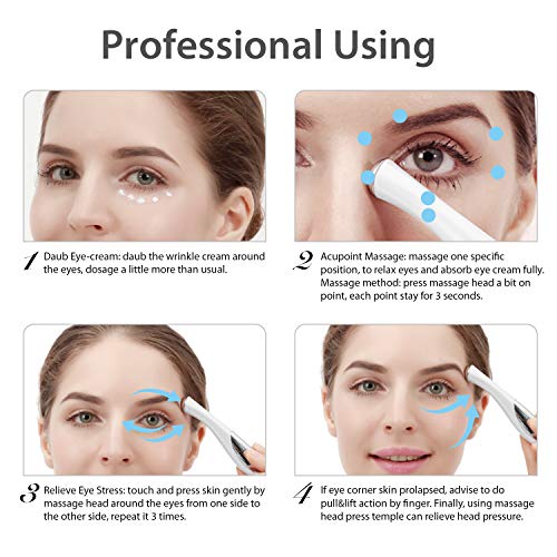 ZLiME Eye Massager Wand Electric 42 ℃ Erhitzte Sonic Under Eye Faltenmassagegerät Ionic Infusion - Lindert Augenringe Puffy Eyes (Weiß)