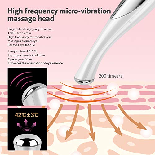 ZLiME Eye Massager Wand Electric 42 ℃ Erhitzte Sonic Under Eye Faltenmassagegerät Ionic Infusion - Lindert Augenringe Puffy Eyes (Weiß)