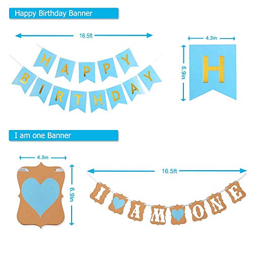 ZNZ DECORACIÓNES para EL Primer CUMPLEAÑOS para BEBÉ - NIÑO NIÑA 1 año Fiesta de Cumpleaños, Globos Pancartas Papel de Abanico Flor y Pastel Topper de Corona de Tiara,Gorra, Diadema, Papel Borla