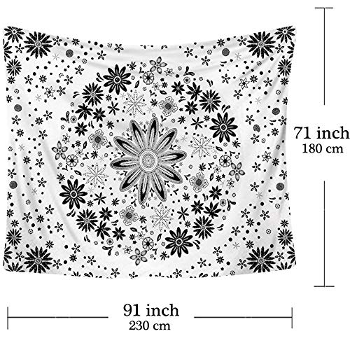 Zodight Tapiz de Pared Blanco, Tapices Mandala Tapices Indios Hechos a Mano, Tapiz Psicodélico Bohemio con Patrón Floral, para Dormitorio, Salón, Toalla de Playa, Yoga, Alfombra Picnic