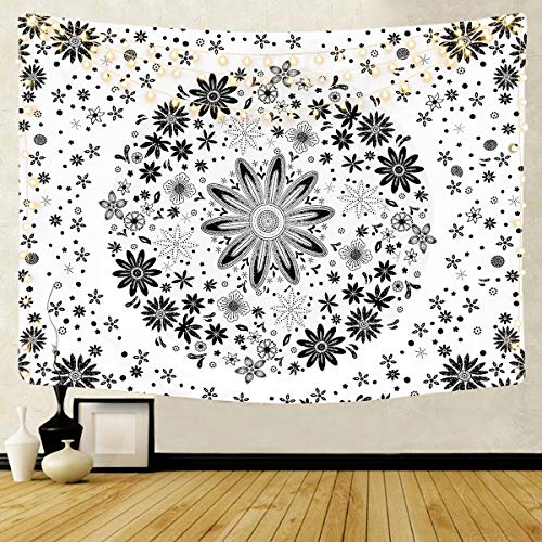 Zodight Tapiz de Pared Blanco, Tapices Mandala Tapices Indios Hechos a Mano, Tapiz Psicodélico Bohemio con Patrón Floral, para Dormitorio, Salón, Toalla de Playa, Yoga, Alfombra Picnic