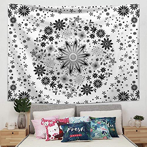 Zodight Tapiz de Pared Blanco, Tapices Mandala Tapices Indios Hechos a Mano, Tapiz Psicodélico Bohemio con Patrón Floral, para Dormitorio, Salón, Toalla de Playa, Yoga, Alfombra Picnic
