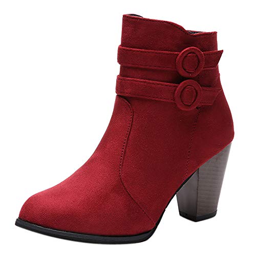 ZODOF Moda Mujer Invierno Botines Chelsea Tacón Alto Tobillo Botas Señoras Plataforma Zapatos Altos Talones Otoño Zapatos Fiesta Boda Sexy Rivet Hebilla Romano Botas Botines 34-42