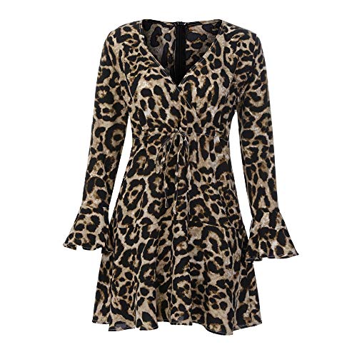 ZODOF Vestido de Piel de Serpiente Mujer de Invierno, Botón de impresión de Piel de Serpiente Mini Vestido con Estampado de Leopardo con Cuello en V y Vendaje de Manga Sexy para Mujer