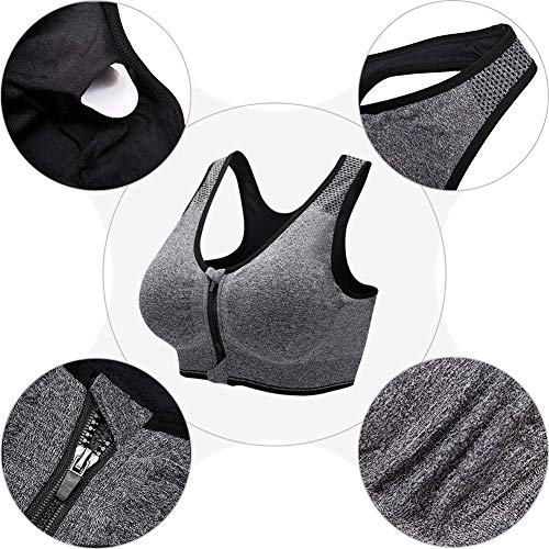 ZOEREA Sujetador Cierre Delantero Deportivo para Mujer Gimnasio Ropa con Almohadillas Extraíbles para Correr Sin Costuras Yoga Fitness (M, Negro + Gris#1)