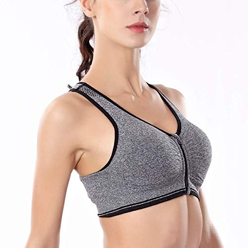 ZOEREA Sujetador Cierre Delantero Deportivo para Mujer Gimnasio Ropa con Almohadillas Extraíbles para Correr Sin Costuras Yoga Fitness (M, Negro + Gris#1)