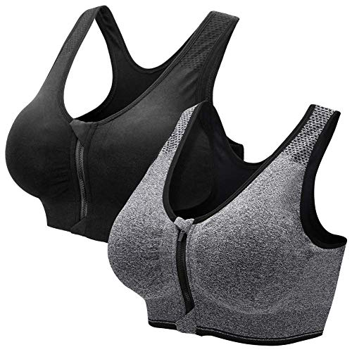 ZOEREA Sujetador Cierre Delantero Deportivo para Mujer Gimnasio Ropa con Almohadillas Extraíbles para Correr Sin Costuras Yoga Fitness (M, Negro + Gris#1)