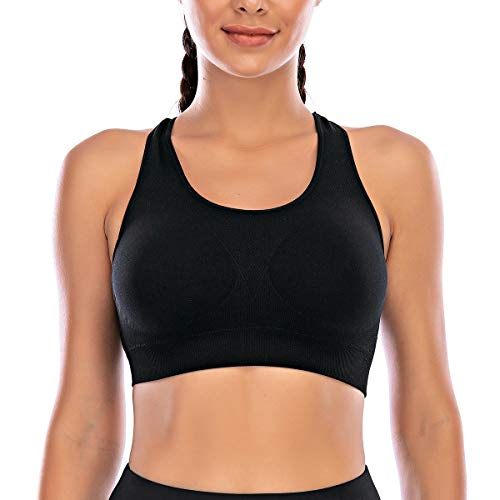 ZOEREA Sujetador Deportivo Mujer Espalda Cruzada Sujetadores Yoga Elástico Alto con Relleno Extraíble Medio Impacto Deportivos Sostén Negro, S
