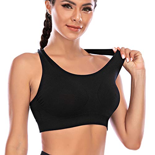ZOEREA Sujetador Deportivo Mujer Espalda Cruzada Sujetadores Yoga Elástico Alto con Relleno Extraíble Medio Impacto Deportivos Sostén Negro, S