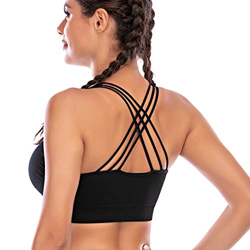 ZOEREA Sujetador Deportivo Mujer Espalda Cruzada Sujetadores Yoga Elástico Alto con Relleno Extraíble Medio Impacto Deportivos Sostén Negro, S