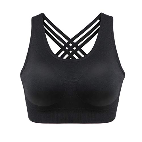 ZOEREA Sujetador Deportivo Mujer Espalda Cruzada Sujetadores Yoga Elástico Alto con Relleno Extraíble Medio Impacto Deportivos Sostén Negro, S