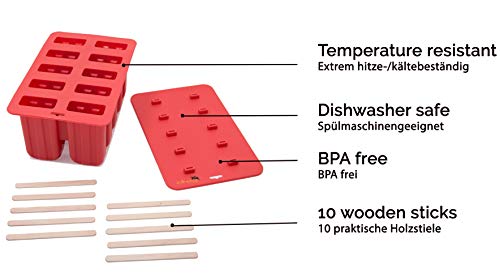 ZOLLNER24 Molde de Silicona para 10 Helados o Polos, con palitos de Madera