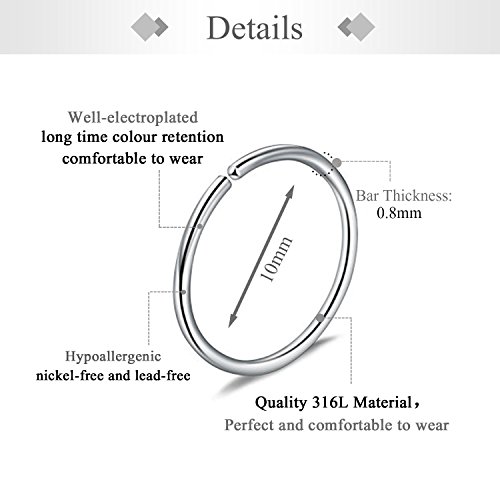 Zolure 20G Piercing Nariz Anillo Plata Oro Blanco Nariz Anillos de aro Clavos de Nariz Clara Tornillos de Nariz Anillo de Nariz de Acero quirúrgico Tabique Cartílago Tragus Piercing