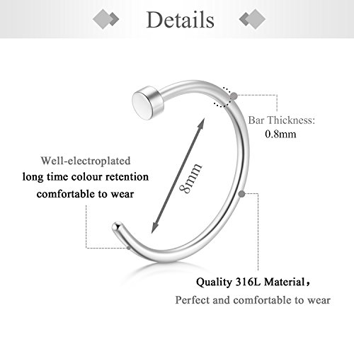 Zolure 20G Piercing Nariz Anillo Plata Oro Blanco Nariz Anillos de aro Clavos de Nariz Clara Tornillos de Nariz Anillo de Nariz de Acero quirúrgico Tabique Cartílago Tragus Piercing