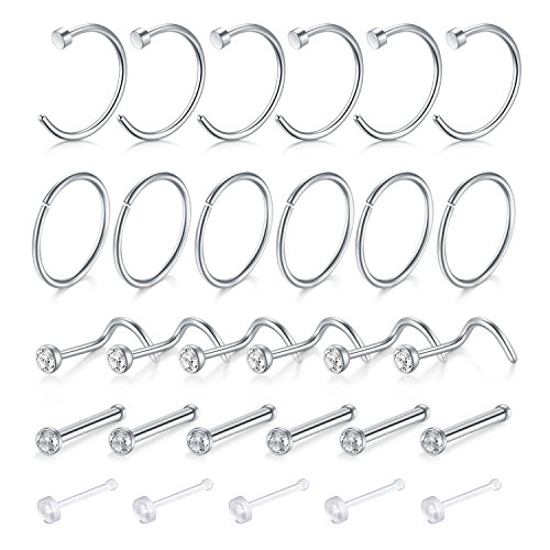 Zolure 20G Piercing Nariz Anillo Plata Oro Blanco Nariz Anillos de aro Clavos de Nariz Clara Tornillos de Nariz Anillo de Nariz de Acero quirúrgico Tabique Cartílago Tragus Piercing