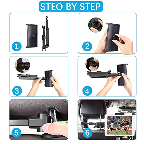 Zommuei Soporte Tablet Coche, Soporte Reposacabezas Asiento Trasero para automóvil 360° Rotación Soporte de Montaje Extensible para iPad Air Mini 2 3 4, Pad 2018 Pro 9.7, 10.5, Tableta de 4.6-10.6in