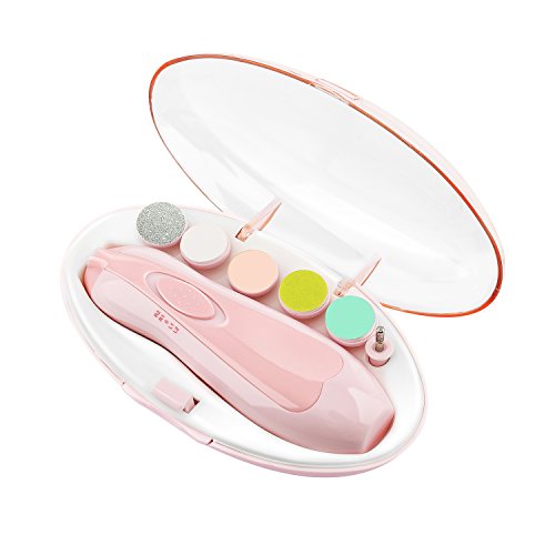 Zooawa kit de cortaúñas para bebés mamás, Juego de manicura para los dedos y pies de bebés y adultos, eléctrico cortador de uñas, con luz LED, Batería AA - Rosado