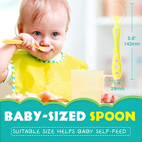 Zooawa Set de Cuchara para Bebe, 2 Piezas Cucharillas de Silicona para Bebé Mayores que 4 Meces, Cucharas de Alimentación de la Primera Etapa para Bebé, Cubierta Cuchillería Bebés, Rojo & Amarrillo