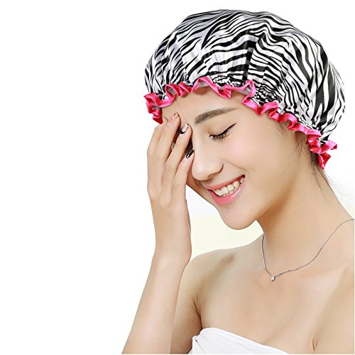 ZoomSky 4pcs Gorro de Ducha Sombrero de baño Impermeable de Gorro elástico para Pelo Largo y Grueso con 4 Gomas de Pelo