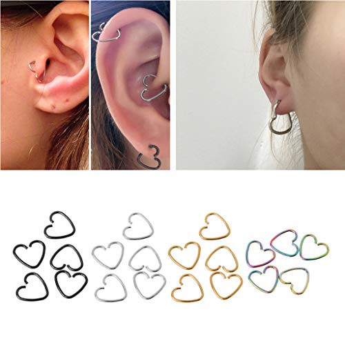 ZOOMY Corazón en Forma de Falso Tragus Piercing Hoop Helix Cartílago Tragus Stud Pendiente - Plata