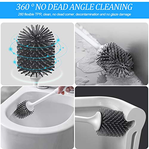 Zorara Escobilla de Baño, WC Cepillo para Inodoro, Escobillas WC, con Cerdas de Silicona Limpias y Secado Rápido Kit, de Limpieza Profunda Escobilla de Baño, Blanco