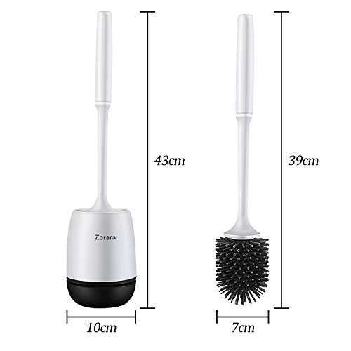 Zorara Escobilla de Baño, WC Cepillo para Inodoro, Escobillas WC, con Cerdas de Silicona Limpias y Secado Rápido Kit, de Limpieza Profunda Escobilla de Baño, Blanco