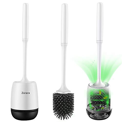 Zorara Escobilla de Baño, WC Cepillo para Inodoro, Escobillas WC, con Cerdas de Silicona Limpias y Secado Rápido Kit, de Limpieza Profunda Escobilla de Baño, Blanco