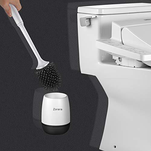 Zorara Escobilla de Baño, WC Cepillo para Inodoro, Escobillas WC, con Cerdas de Silicona Limpias y Secado Rápido Kit, de Limpieza Profunda Escobilla de Baño, Blanco