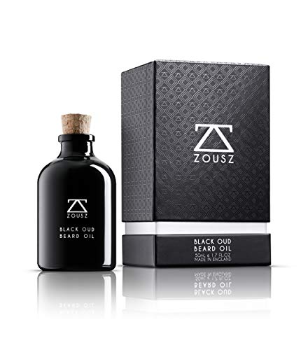 ZOUSZ Aceite para Barba - Cuidado con Oud Negro y Madera con Aceites Naturales de Aguacate y Argán - Suavizante e Hidratante para el Cabello Facial No Graso - Regalo Vegano para Hombres - 50mL