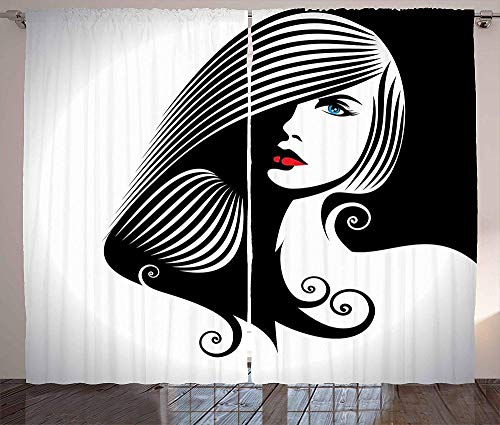 zpangg Cortinas contemporáneas Mujer Abstracta y artística Silueta Cosmética Glamour Peinado Feminidad Sala de Estar Dormitorio Ventana