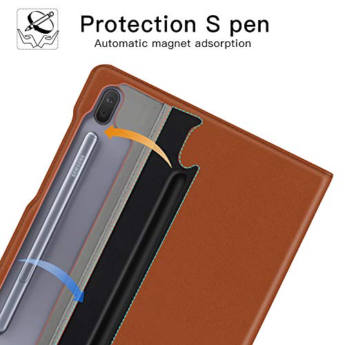 Ztotops Funda Carcasa para Samsung Galaxy Tab S6 2019, Cuero Premium Carcasa Cover con Pencil,Multiángulo, función Auto-Activa para Samsung Galaxy Tab S6 SM-860/SM-865 Tableta, Marrón