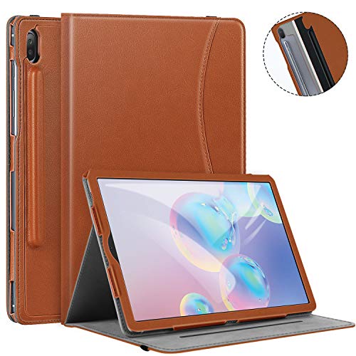 Ztotops Funda Carcasa para Samsung Galaxy Tab S6 2019, Cuero Premium Carcasa Cover con Pencil,Multiángulo, función Auto-Activa para Samsung Galaxy Tab S6 SM-860/SM-865 Tableta, Marrón
