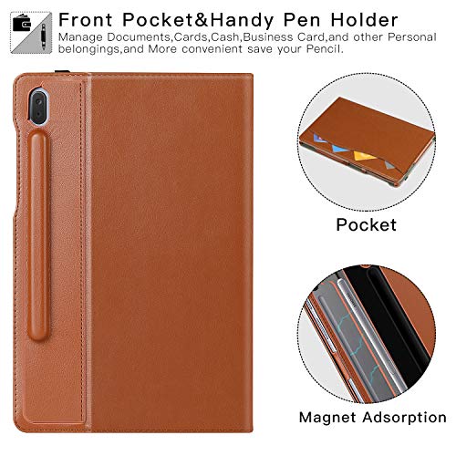 Ztotops Funda Carcasa para Samsung Galaxy Tab S6 2019, Cuero Premium Carcasa Cover con Pencil,Multiángulo, función Auto-Activa para Samsung Galaxy Tab S6 SM-860/SM-865 Tableta, Marrón