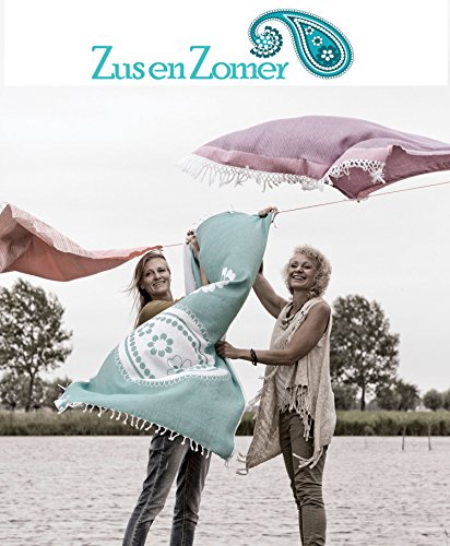 ZusenZomer Toalla Hammam 150x210 Melodi - Fouta Gigante - Toalla Playa Turca XXL - 100% Algodón - Foutas Playa Comercio Justo (Verde Mar, Blanco)