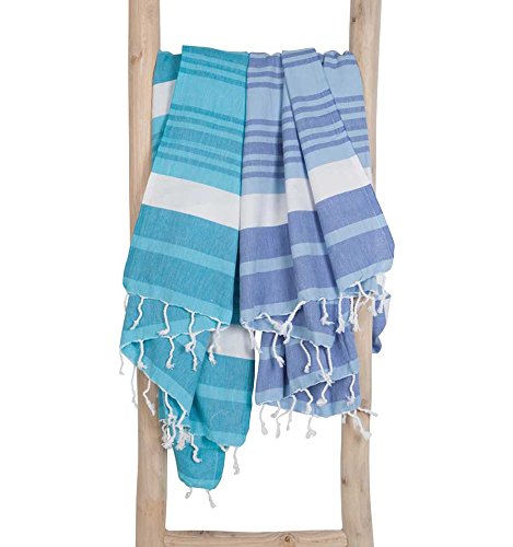 ZusenZomer Toalla Hammam 150x210 Melodi - Fouta Gigante - Toalla Playa Turca XXL - 100% Algodón - Foutas Playa Comercio Justo (Verde Mar, Blanco)