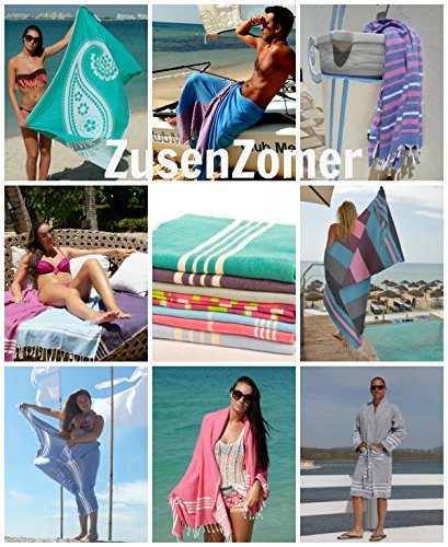 ZusenZomer Toalla Hammam 150x210 Melodi - Fouta Gigante - Toalla Playa Turca XXL - 100% Algodón - Foutas Playa Comercio Justo (Verde Mar, Blanco)