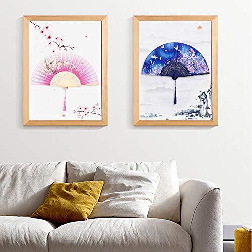 ZWOOS Abanico Clásico de Seda, 4pcs Abanico Madera Decoracion Boda Ventilador Japonés Abanico de Mano Plegable Chinese Tai Chi Abanico Plegable Abanicos Plegables Portátil Abanicos