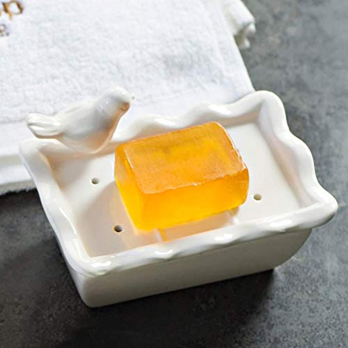 Zxb-shop Jaboneras Las Capas cerámicas de Cocina jabón del Plato de Ducha Platos de jabón de baño Doble Bandeja de Drenaje Jabón Caja con Tapa