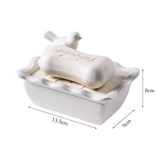 Zxb-shop Jaboneras Las Capas cerámicas de Cocina jabón del Plato de Ducha Platos de jabón de baño Doble Bandeja de Drenaje Jabón Caja con Tapa