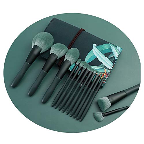 ZXIAOMEI Conjuntos de cepillos del Maquillaje Cepillo Profesional del Maquillaje sintético Mezcla Sombras de Ojos de la Cara de cepillos del Maquillaje (14pcs Verde)