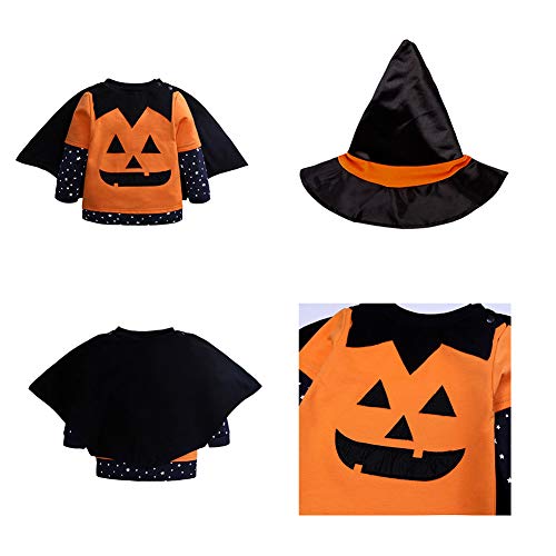 ZXYSHOP 4psc Ropa Infantil de Halloween, otoño e Invierno bebé Bruja Calabaza pantalón de Manga Larga Conjunto de Capa de Sombrero,110