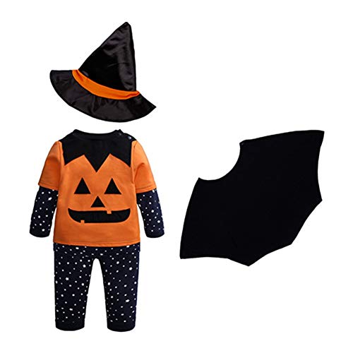 ZXYSHOP 4psc Ropa Infantil de Halloween, otoño e Invierno bebé Bruja Calabaza pantalón de Manga Larga Conjunto de Capa de Sombrero,110