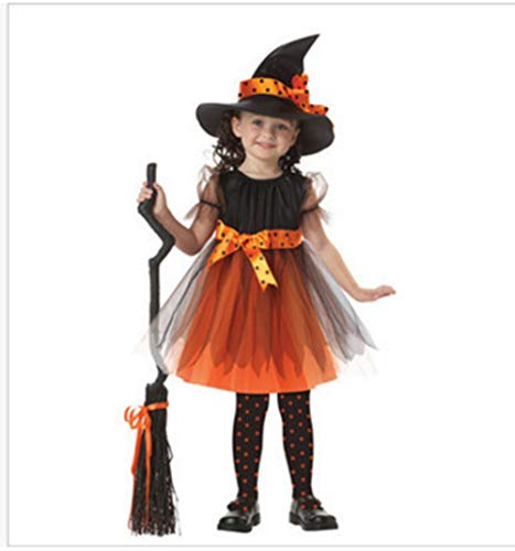 ZXYSHOP Disfraz Bruja De Halloween para Niñas Cosplay Niña Halloween Vestidos Y Sombrero Bruja,120CM