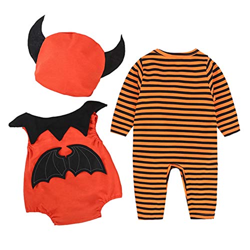 ZXYSHOP Disfraz De Halloween Mono para Niños Recién Nacido Bebé Calabaza Mono De Manga Larga + Chaleco + Sombrero Mono De 3 Piezas Halloween,90
