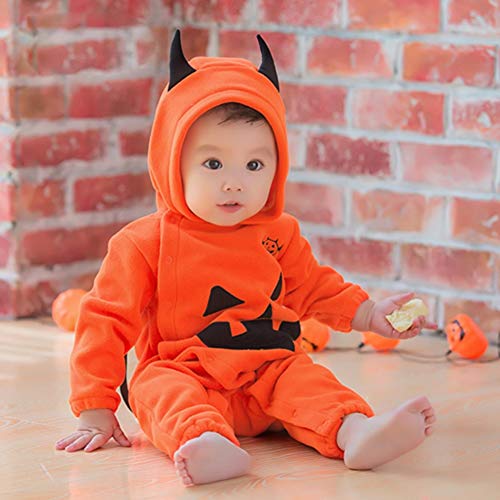 ZXYSHOP Recién Nacido Bebé Mameluco De Halloween Mono Largo Cuello Alto De Manga Larga Niña Niño Body con Estampado De Calabazas Trajes,100