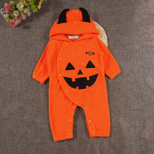 ZXYSHOP Recién Nacido Bebé Mameluco De Halloween Mono Largo Cuello Alto De Manga Larga Niña Niño Body con Estampado De Calabazas Trajes,100